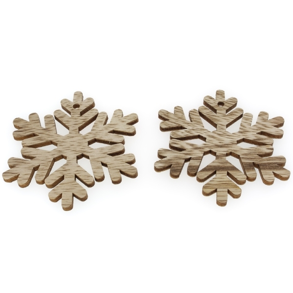 LASER CUT WOODEN FIGURES - CHRISTMAS - SNOWFLAKE 02 (China) - 60x70x3mm NATURAL (DARK) - PACKAGE 20pcs. Hole-2.8mm