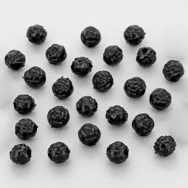 OPAQUE PLASTIC BEADS - BALL ROSE - 8mm BLACK С42 - PACKAGE 500g Hole-2.5mm (2200pcs.)