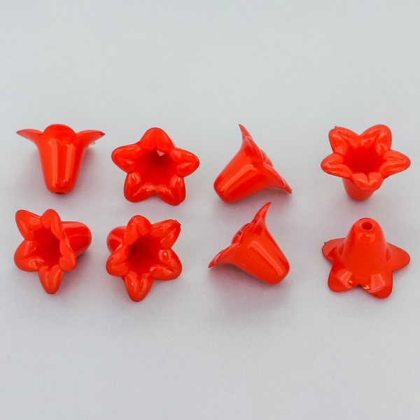 OPAQUE PLASTIC BEADS - FLOWER BELLFLOWER - 17x12mm RED С07 - 50g Hole-1.8mm (83pcs.)