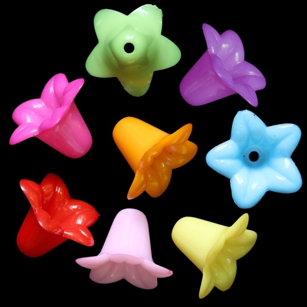 OPAQUE PLASTIC BEADS - FLOWER BELLFLOWER - 17x12mm MIX - 50g Hole-1.8mm (83pcs.)