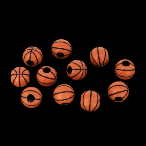 ACRYLIC BEADS - BASKETBALL - 11mm ORANGE WITH BLACK - 50g Hole-3.8mm (90pcs.)