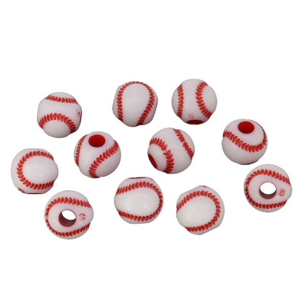 ACRYLIC BEADS - BASEBALL - 12mm WHITE WITH RED - PACKAGE 500g Hole-3.8mm (675pcs.)