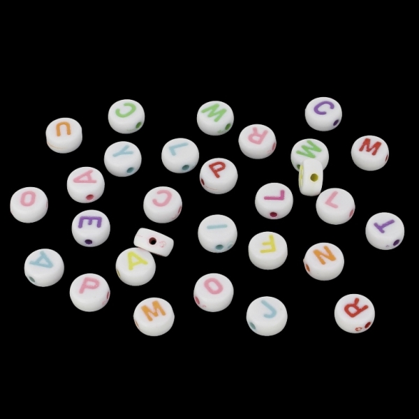 ACRYLIC BEADS - LETTERS - DISK - 7x4mm MIX (LIGHT) - 50g Hole-1.6mm (355pcs.)