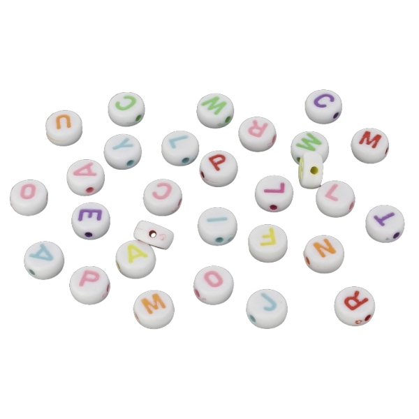 ACRYLIC BEADS - LETTERS - DISK - 7x4mm MIX (LIGHT) - 50g Hole-1.6mm (355pcs.)