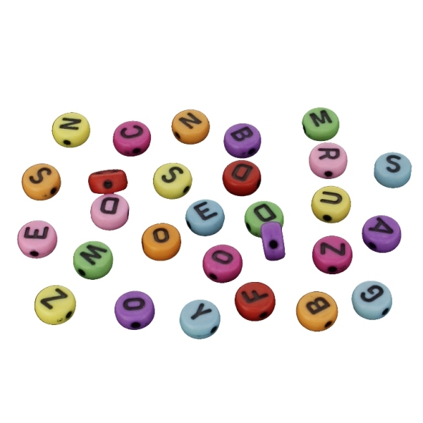 ACRYLIC BEADS - LETTERS - DISK - 7x4mm MIX (DARK) - 50g Hole-1.6mm (355pcs.)