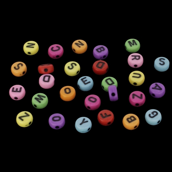 ACRYLIC BEADS - LETTERS - DISK - 7x4mm MIX (DARK) - 50g Hole-1.6mm (355pcs.)