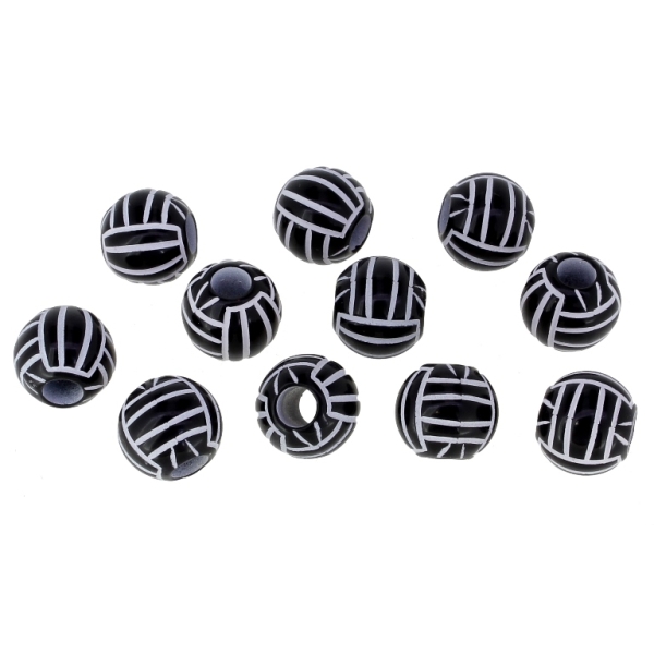 ACRYLIC BEADS - VOLLEYBALL BALL - 12mm BLACK WITH WHITE - 50g Hole-4.4mm (73pcs.)