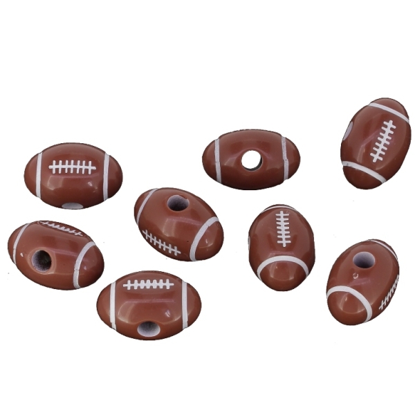 ACRYLIC BEADS - AMERICAN FOOTBALL BALL - 12x19x11mm BROWN WITH WHITE - PACKAGE 500g Hole-3.8mm (335pcs.)