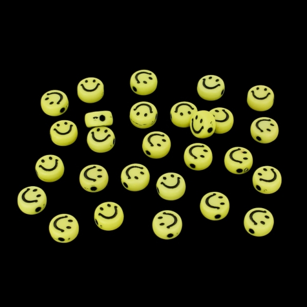 ACRYLIC BEADS - SMILES - DISK 03 - 7x4mm YELLOW WITH BLACK - PACKAGE 500g Hole-1.6mm (3800pcs.)