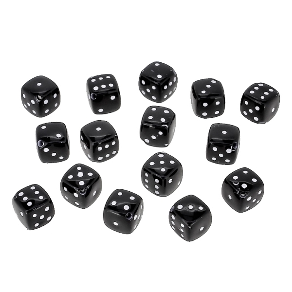 ACRYLIC BEADS - DICE - 11x8x8mm BLACK WITH WHITE - 50 g Hole-1.5mm (90pcs.)