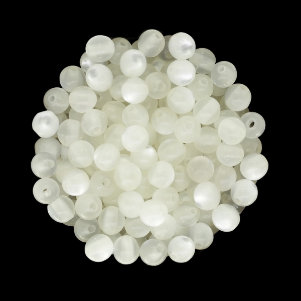 RESIN PLASTIC BEADS - CAT'S EYE - BALL - 6mm WHITE 00 - 50pcs. Hole-1.6mm