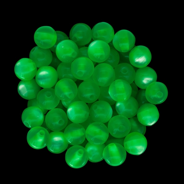 RESIN PLASTIC BEADS - CAT'S EYE - BALL - 8mm GREEN - 50pcs. Hole-1.5mm