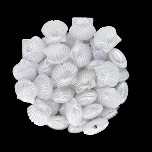 ACRYLIC IMITATION PLASTIC PEARLS EMBOSSED - SEA SHELL - 11x12x6mm WHITE - 50g Hole-1.8mm (109pcs.)