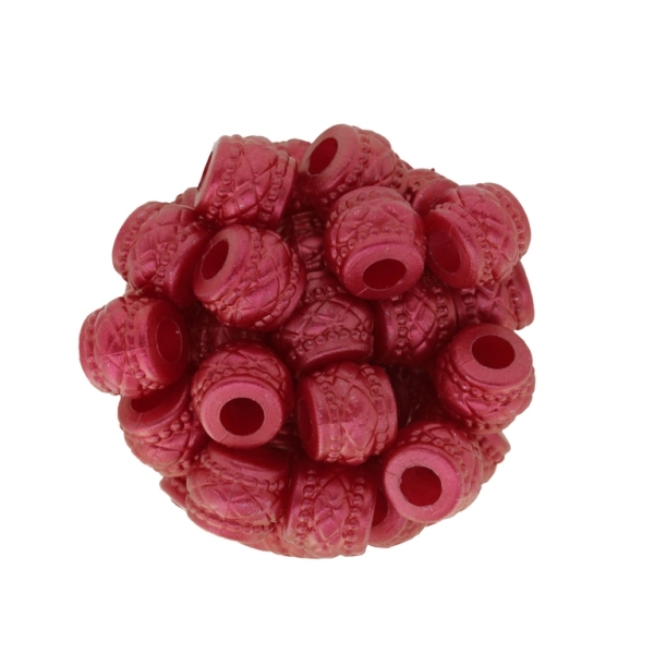 ACRYLIC IMITATION PLASTIC PEARLS EMBOSSED - CYLINDER RELIEF 05 - 10x12mm RED (DARK) - 50g Hole-5.0mm (71pcs.)