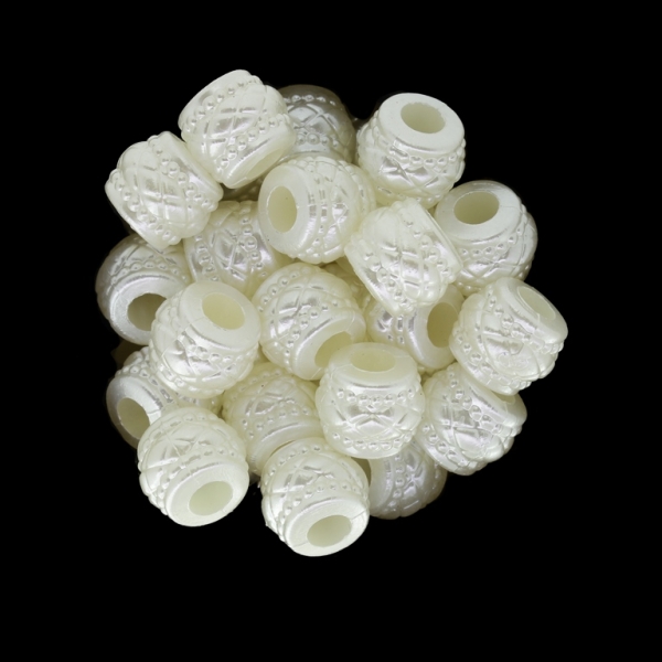 ACRYLIC IMITATION PLASTIC PEARLS EMBOSSED - CYLINDER RELIEF 05 - 10x12mm ECRU - 50g Hole-5.0mm (71pcs.)