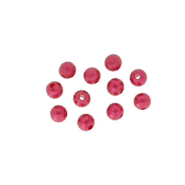 ACRYLIC IMITATION PLASTIC PEARLS EMBOSSED - BALL FACETED - 8mm RED (DARK) - PACKAGE 500g Hole-2.6mm (1960pcs.)