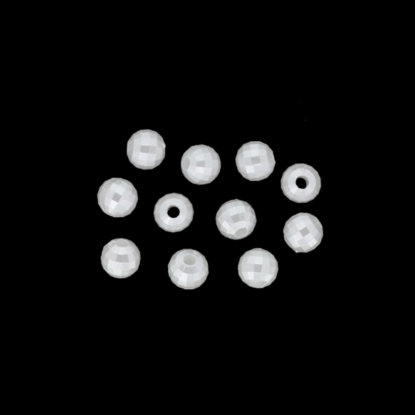 ACRYLIC IMITATION PLASTIC PEARLS EMBOSSED - BALL FACETED - 8mm WHITE - PACKAGE 500g Hole-2.6mm (2100pcs.)