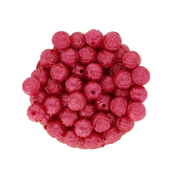 ACRYLIC IMITATION PLASTIC PEARLS EMBOSSED - BALL ROSE - 8mm RED - 50g Hole-2.0mm (182pcs.)