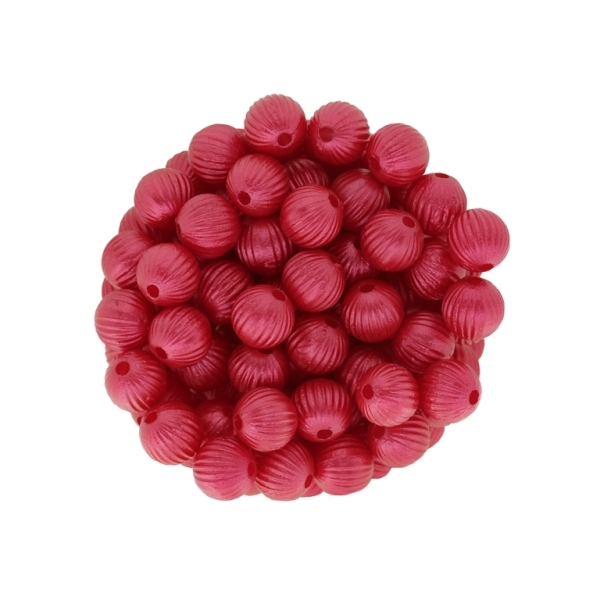 ACRYLIC IMITATION PLASTIC PEARLS EMBOSSED - BALL RELIEF STRIPE 01 - 8mm RED (DARK) - 50g Hole-2.0mm (178pcs.)