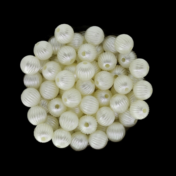 ACRYLIC IMITATION PLASTIC PEARLS EMBOSSED - BALL RELIEF STRIPE 01 - 8mm ECRU - 50g Hole-2.0mm (178pcs.)