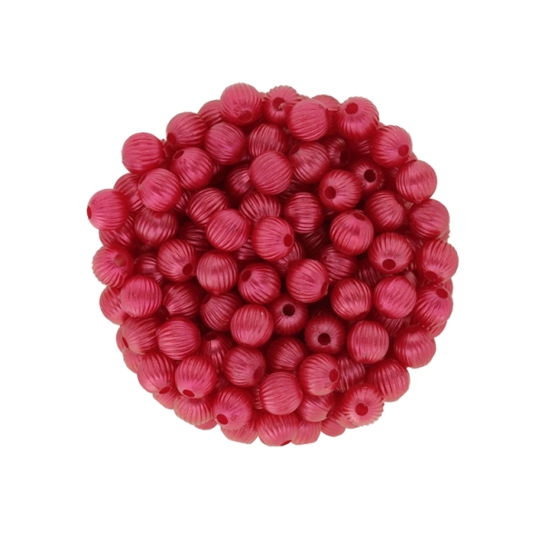 ACRYLIC IMITATION PLASTIC PEARLS EMBOSSED - BALL RELIEF STRIPE 01 - 6mm RED (DARK) - 50g Hole-1.8mm (510pcs.)