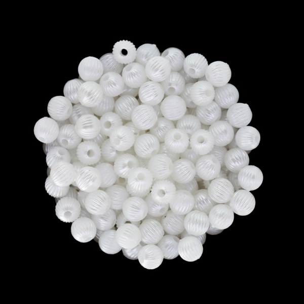 ACRYLIC IMITATION PLASTIC PEARLS EMBOSSED - BALL RELIEF STRIPE 01 - 6mm WHITE - 50g Hole-1.8mm (525pcs.)