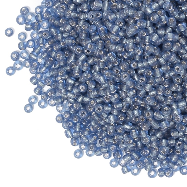 GLASS SEED BEADS - BALL 3mm - SILVER THREAD - BLUE (LIGHT) 26 - 50g Hole-1.0mm