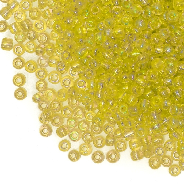 GLASS SEED BEADS - BALL 4mm - TRANSPARENT RAINBOW - YELLOW 170 - 50g Hole-1.5mm