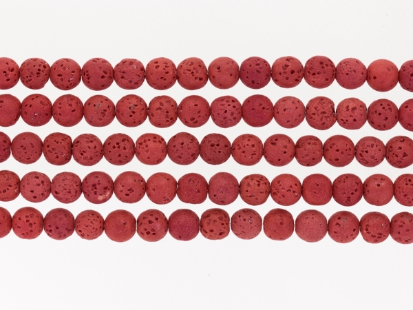 NATURAL STONE BEADS - LAVA STONE RED - 8mm - PACKAGE (5x48pcs.) Hole-1.6mm