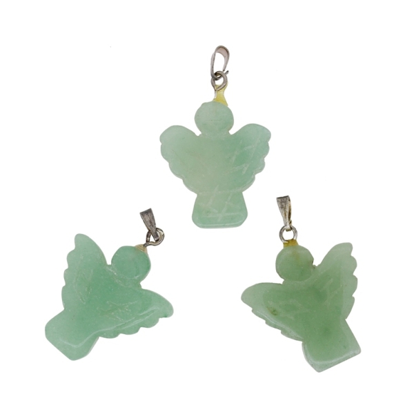 NATURAL STONE PENDANT - ANGEL 01 - 23x28x5mm - AVENTURINE GREEN - 1pc. Hole holder-2.2mm