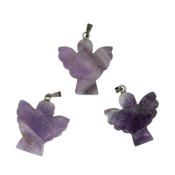 NATURAL STONE PENDANT - ANGEL 01 - 24x28x8mm - AMETHYST - 1pc. Hole holder-2.2mm