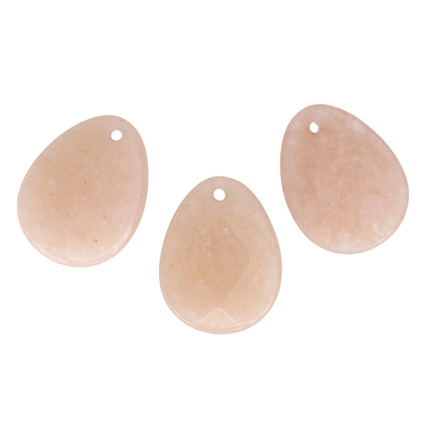 NATURAL STONE PENDANT - DROP FLAT 01 FACETED - 22x28x5mm - QUARTZ SAND PINK - 2pcs. Hole-2.0mm