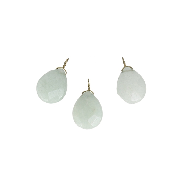 NATURAL STONE PENDANT - DROP FLAT 02 FACETED - 12x19x6mm - QUARTZ GREEN - 4pcs. Hole ring-1.9mm