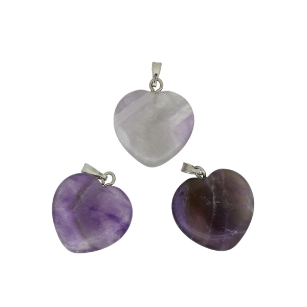 NATURAL STONE PENDANT - HEART 01 - 20x22x5mm - AMETHYST - 1pc. Hole holder-2.0mm