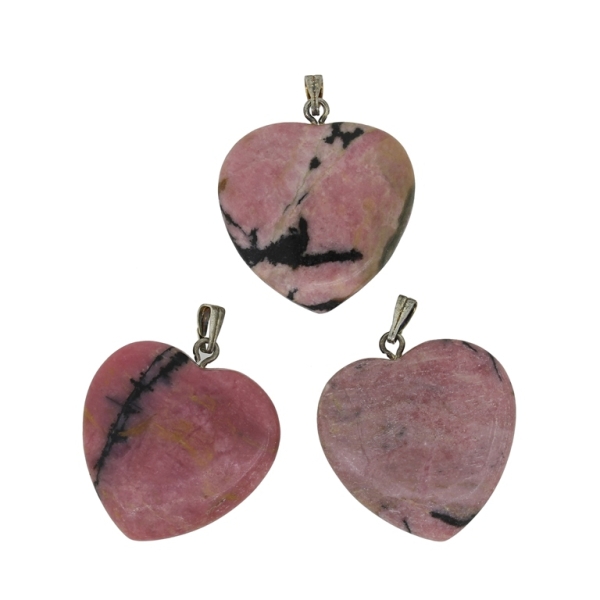 NATURAL STONE PENDANT - HEART 01 - 25x27x6mm - JASPER PINK - 1pc. Hole holder-2.2mm