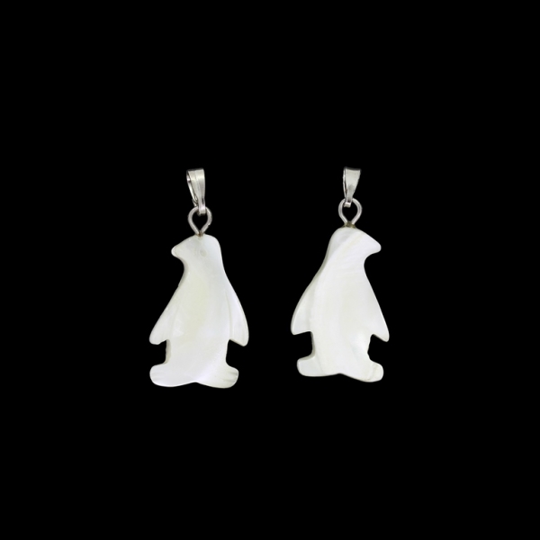 WHITE MOTHER OF PEARL PENDANT - PENGUIN 02 - 13x25x3mm - PACKAGE 6pcs. Hole holder-2.0mm