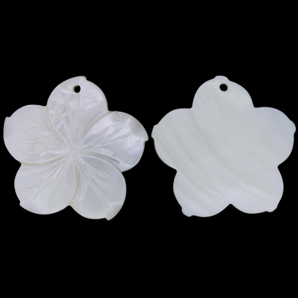 WHITE MOTHER OF PEARL PENDANT - FLOWER 04 - 40x4mm - 1pc. Hole-2.2mm