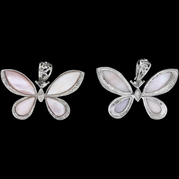 PINK MOTHER OF PEARL PENDANT - WITH METAL - BUTTERFLY 03 - 38x24x4mm - 1pc. Hole holder-6.0mm