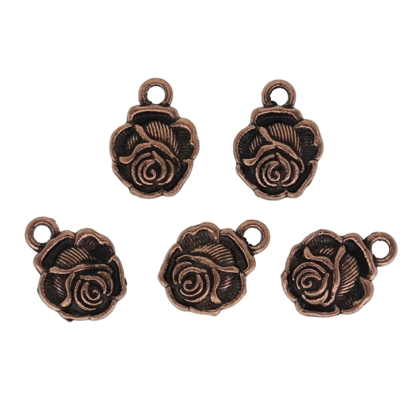 METAL BEADS - PENDANT - ROSE 02 - 10x13.5x3mm ANTIQUE BRASS - 15pcs. Hole-2.0mm