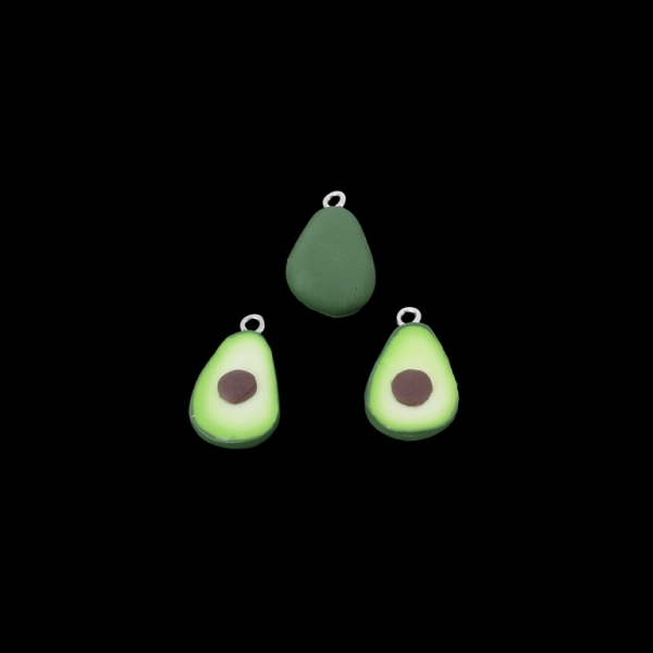 PLASTIC BEADS - RESIN 3D - PENDANTS - AVOCADO 02 - 13x22x7mm GREEN (DARK) AND BROWN - PACKAGE 30pcs. Hole-2.2mm