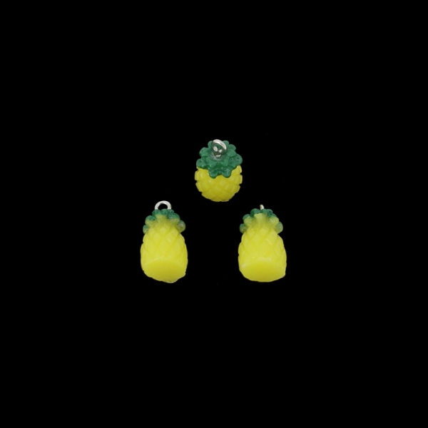 PLASTIC BEADS - RESIN 3D - PENDANTS - PINEAPPLE 01 - 11x18mm YELLOW AND GREEN - 2pcs. Hole-2.2mm