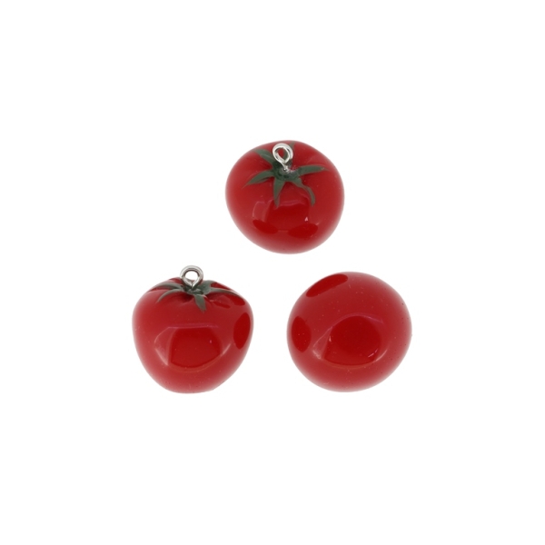 PLASTIC BEADS - RESIN 3D - PENDANTS - TOMATO 01 - 22x23mm RED AND GREEN - 2pcs. Hole-2.2mm