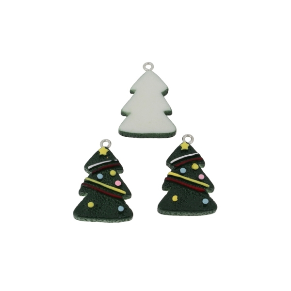 PLASTIC BEADS - RESIN 3D - PENDANTS - CHRISTMAS TREE 02 - 20x30x5mm GREEN AND COLORFUL - 2pcs. Hole-2.2mm