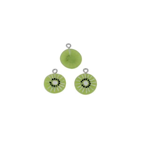 PLASTIC BEADS - RESIN 3D - PENDANTS - KIWI 01 - 16x21x3mm GREEN AND WHITE - 2pcs. Hole-2.2mm