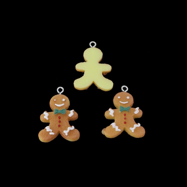 PLASTIC BEADS - RESIN 3D - PENDANTS - CHRISTMAS COOKIE 01 - 21x31x5mm BROWN (LIGHT) - 2pcs. Hole-2.2mm