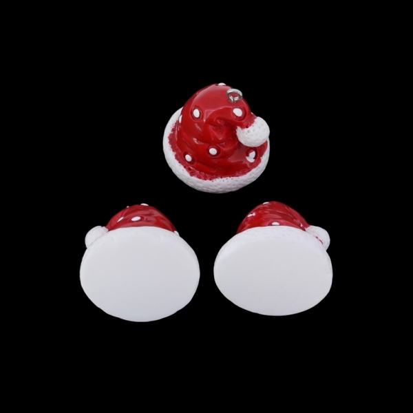 PLASTIC BEADS - RESIN 3D - PENDANTS - CHRISTMAS HAT 01 - 27x27x26mm RED AND WHITE - PACKAGE 20pcs. Hole-2.2mm