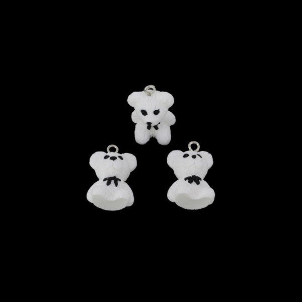 PLASTIC BEADS - RESIN 3D - PENDANTS - BEAR 11 - 15x23x13mm WHITE AND BLACK - PACKAGE 30pcs. Hole-2.2mm