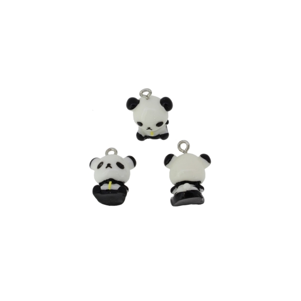 PLASTIC BEADS - RESIN 3D - PENDANTS - PANDA BEAR 01 - 15x20x12mm WHITE-BLACK-YELLOW - 2pcs. Hole-2.2mm