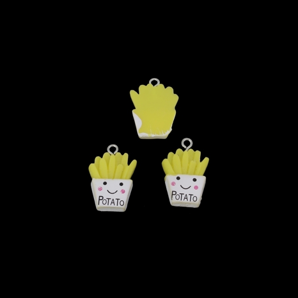 PLASTIC BEADS - RESIN 3D - PENDANTS - FRENCH FRIES 01 - 16x25x4mm YELLOW AND WHITE - 2pcs. Hole-2.2mm