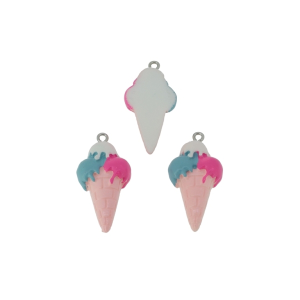 PLASTIC BEADS - RESIN 3D - PENDANTS - ICE CREAM 02 - 18x35x7mm WHITE-PINK-BLUE - 2pcs. Hole-2.2mm